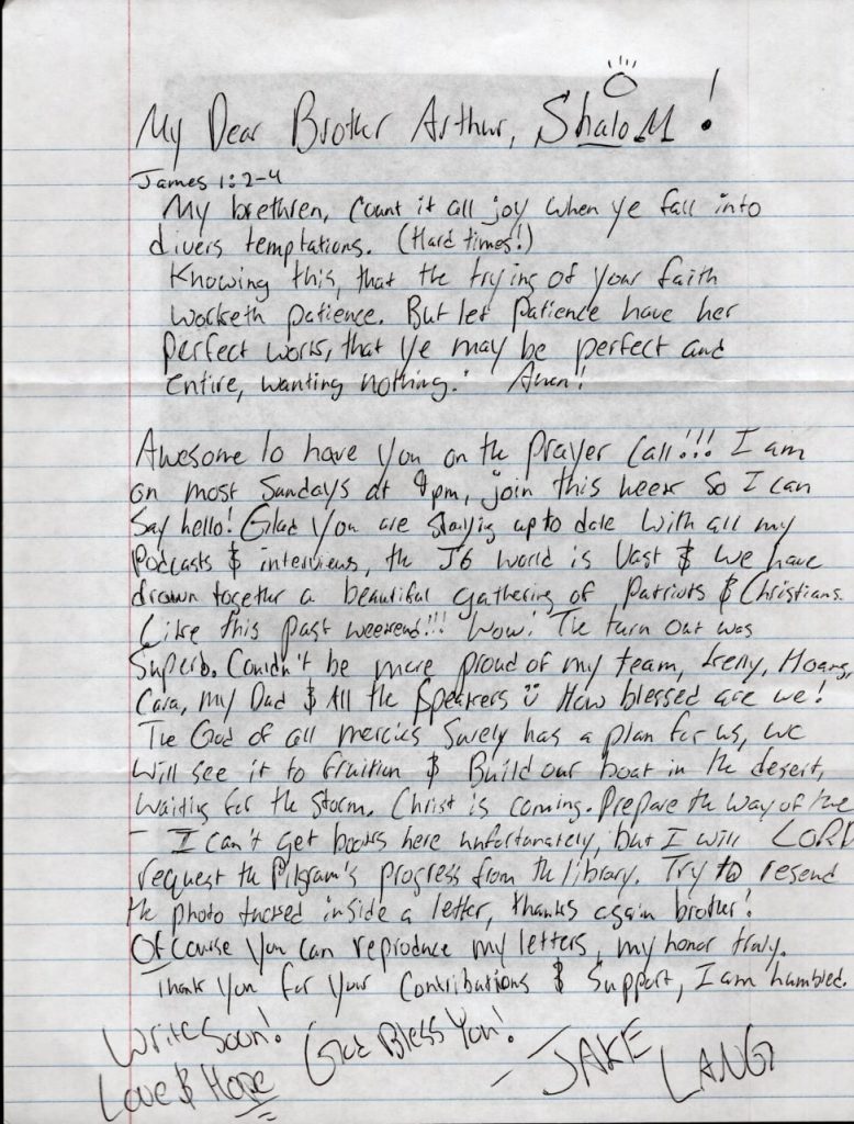 Jake Letters LETTERS FROM THE GULAG - JAKE LANG, SEPT. 2022 - J6PatriotNews